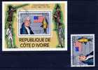 USA Flagge George Washington Als Offizier Elfenbeinküste 502 + Block 6 O 6€ - Briefmarken