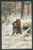 IMP. RUSSIA, BEAR WRESTLING WITH HUNTER , DEATH FIGHT, VINTAGE POSTCARD - Orsi