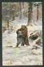 IMP. RUSSIA, BEAR WRESTLING WITH HUNTER , DEATH FIGHT, VINTAGE POSTCARD - Ours