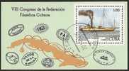 Cuba 1982 Mi# Block 74 Used - Paddle Steamer Almendares / 8th Natl. Philatelic Exposition - Usati