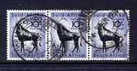 SOUTH AFRICA RSA - 1954 SABLE ANTELOPE 10/- STRIP OF 3 FINE USED - Gebraucht