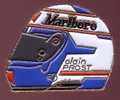 Pin's, F1, Alain Prost, Casque, Marlboro, Cigarette, Bordure Doré - Automobilismo - F1