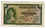 BILLET ESPAGNE - REPUBLIQUE - P.85a - EMISSION 1935 - 5 PESETAS PREFIXE D - 5 Pesetas