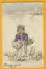 BONNE ANNEE - Fillette Portant 3 Petits Cochons Et Un Panier De Gui - 5 Cochons Autour D'elle- Circulée 1909 - Pigs