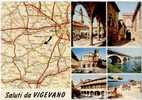 VIGEVANO, VEDUTINE CON CARTINA STRADALE DEL TOURING, VG 1973 - Vigevano