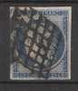 CERES , Yvert N° 4 A, 25 C Bleu Foncé, +VARIETE "Impression Neigeuse & ANNEAU-LUNE,"obl Grille;TB,cote Mini 90 Eur - 1849-1850 Ceres