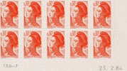 Variété Connue Du Liberté N° 2182 30 C Orange (Trés Grande Griffe) BLOC 10TIMBRES. - 1982-1990 Liberté De Gandon