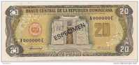 REP. DOMINICAINE - 20 PESOS 1980 - SPECIMEN NEUF / UNC - PERFORATION - Pick 120 - República Dominicana