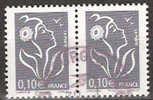 Timbre France Y&T N°3965x2 (2) Paire Oblitérée. Marianne De Lamouche. 0.10 € Gris. Cote : 0.30 € - 2004-2008 Marianne De Lamouche