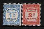 MONACO TIMBRES-TAXE 1932 Y&T 27/28 "1F BLEU CLAIR + 2F ROUGE , 2 VALEURS" NEUFS SANS CHARNIERE TTB - Strafport