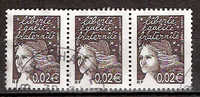 Timbre France Y&T N°3444x3 (1) Obl. Par 3. Marianne Du 14 Juillet.  0.02 €.  Bistre-noir. Cote 0.45 € - 1997-2004 Maríanne Du 14 Juillet
