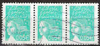 Timbre France Y&T N°3445x3 (1) Obl. Par 3. Marianne Du 14 Juillet.  0.05 €.  Vert-émeraude. Cote 0.45 € - 1997-2004 Marianne Du 14 Juillet