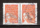 Timbre France Y&T N°3447x2 (2) Obl. Paire. Marianne Du 14 Juillet.  0.20 €.  Orange. Cote 0.40 € - 1997-2004 Marianne Van De 14de Juli