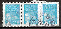 Timbre France Y&T N°3455 X3 (1) Obl. Par 3. Marianne Du 14 Juillet.  1.00 €.  Bleu-vert. Cote 3.00 € - 1997-2004 Marianne Of July 14th