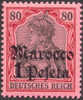 Germany Offices In Morocco #28 XF Mint Hinged 1p On 80pf From 1905, Expertized - Morocco (offices)
