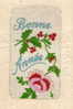 BONNE ANNEE Fantaisie Brodée Houx Rose Rouge - Embroidered