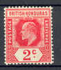 British Honduras 1908 SG. 96  2c. King Edward VII Chalky Paper MH - Honduras Britannique (...-1970)