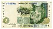 BILLET AFRIQUE DU SUD - P.123a (VOIR SIGNATURE) - 10 RAND - 1993 - RHINOCEROS - Suráfrica