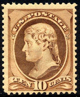 US #209 Mint Hinged 10c Jefferson From 1882 - Ongebruikt