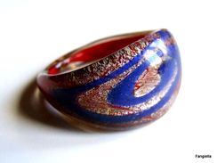 Bague En Verre Bleu Rouge Réalisée Sur Feuille D´argent Taille 51,5 (US: 6) - Bagues