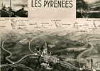 LES PYRENEES - Carte Multivues Avec Les Routes, Villes Et Sommets - Midi-Pyrénées