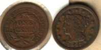 UNITED STATES USA  1 CENT  WREATH FRONT WOMAN BRAIDED HAIR  BACK  1847 KM67 READ DESCRIPTION!! - 1840-1857: Braided Hair