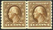 US #395 Mint Hinged 4c Washington Coil Pair From 1912 - Unused Stamps