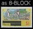 NEVIS 1980 Cotton /Ovpt.bars/$1. 8-BLOCK. ERROR:NO WATERMARK   [Aufdruck,surimprimé,sobreimpreso,soprastampato,o - St.Kitts And Nevis ( 1983-...)