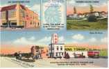 King Tower Service Station Lodging, Tama Iowa, On 1939 Vintage Curteich Linen Postcard, Tow Trucks Gas Pump Indian Motif - American Roadside