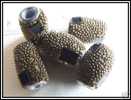 5 Perles Indiennes Taupe Bleu Noir Gros Trou Env18x10mm Origine Cachemire - Kashmiri - Perles