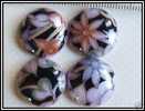 1 Cabochon Nature Fond Noir Base Pourpre Environ 18mm - Perlas