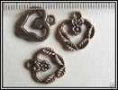 5 Breloques Coeur Feuilles Argent Tibet Vieil Or 14mm - Perles