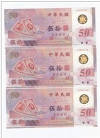 3 Pieces 1999 Rep China Commemorative NT$ 50 Yuan Polymer Banknote UNC - Cina