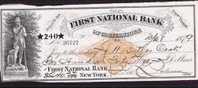 ETATS-UNIS USA  FIRST NATIONAL BANQUE CHEQUE 30 OCTOBER 1879  UNC. - Autres - Amérique