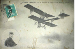 Carte Postale Voyagée 1911 Pilote Lieutenant GERALDA 21 Bataillon De Chasseurs Sur Bréguet - Aviazione