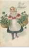 Petite Fille Avec Trêfles à 4 Feuilles Carte Gaufrée - Voor 1900