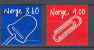 Norway 1999 Mi. 1299-1300  3.60 + 4.00 Kr Norwegischen Erfindungen Norwegian Inventions Käsehobel Büroklammer - Gebruikt