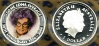 AUSTRALIA $1 COLOURED DAME EDNA WOMAN  FRONT QEII HEAD BACK 2006 PROOF 1Oz .999 SILVER READ DESCRIPTION CAREFULLY !!! - Mint Sets & Proof Sets