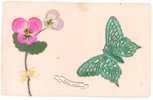 CPA PAPILLON ET FLEURS - DECOUPE METALLISEE + TISSU - Butterflies