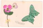 CPA PAPILLON ET FLEURS - DECOUPE METALLISEE + TISSU - Papillons