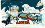 BUVARD PUBLICITAIRE POUR LA MOUTARDE AMORA. LA MOUTARDE DE DIJON DANS SON VERRE GIVRE ET OR. Années 1950 / 60 - Mostard