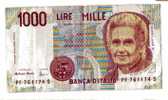 BILLET ITALIE - P.114 - 1000 LIRES - 1990 - M. MONTESSORI - 1000 Lire