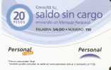 TARJETA DE ARGENTINA DE PERSONAL DE 20 PESOS  SALDO SIN CARGO - Argentina