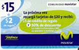 TARJETA DE ARGENTINA DE TELEFONICA MOVISTAR DE $15 - Argentina