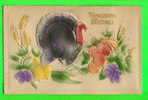 THANKSGIVINGS  GREETINGS - HEAVILY EMBOSSED  TURKEY & FRUITS  - MADE IN GERMANY - - Giorno Del Ringraziamento