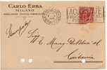 MILANO  07.10.1925 - Card Cartolina " Ditta  CARLO ERBA "   Cent. 10 Difettoso - Reclame