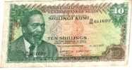 KENYA  10 SHILLINGS GREEN  MAN  FRONT  ANIMAL BACK  DATED 1-7-1977 P12c SIGN 5  F+  READ DESCRIPTION !! - Kenya