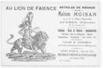 23  )) GUERET - Au Lion De Faience - Place Piquerelle - Carte Publicitaire - Guéret