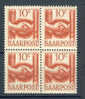 Saar 1948 Mi. 239  10 C Wiederaufbau Des Saarlandes Händedruck 4-Block MNH** - Unused Stamps