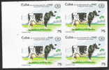 Q739.-.C U BA.-( 1995 ).-EDIFIL #: 3967  -. MNH . -. COWS / VACAS .-. IMPERFORATE BLOCK.-. 50 ANIVERSARIO DE LA FAO - Vacas